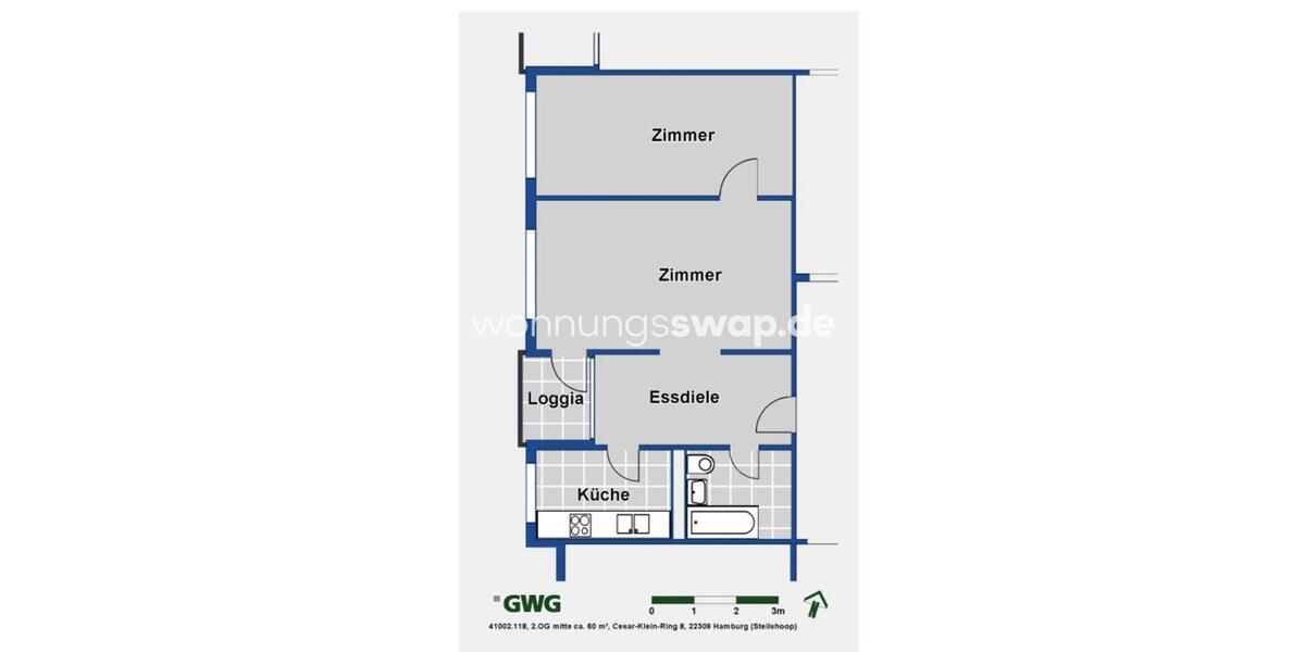 Etagenwohnung Hamburg Wandsbek - 2 Zimmer, 56 m&sup2;, 450&euro; | Angebot:24539488