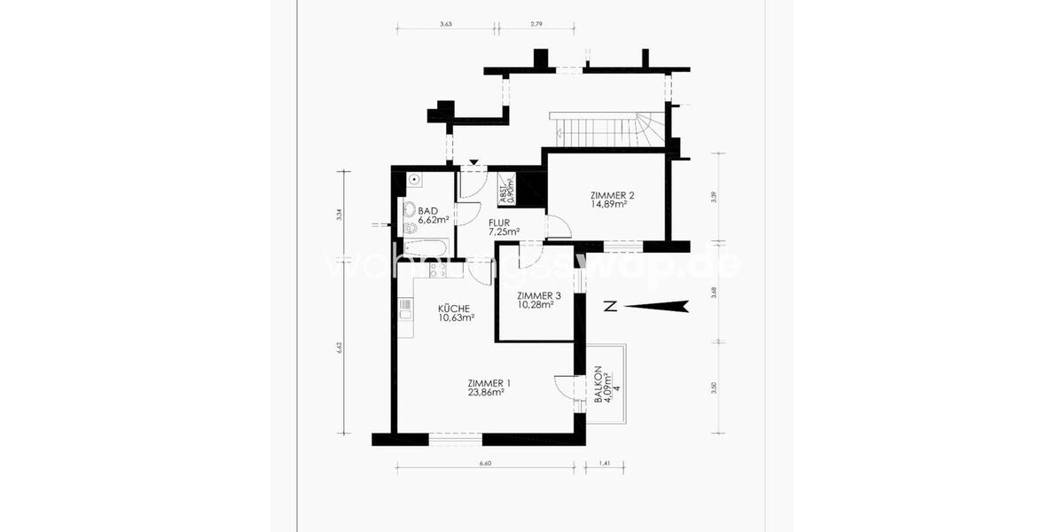 Etagenwohnung Hamburg Barmbek-Nord - 3 Zimmer, 76 m&sup2;, 800&euro; | Angebot:24539482